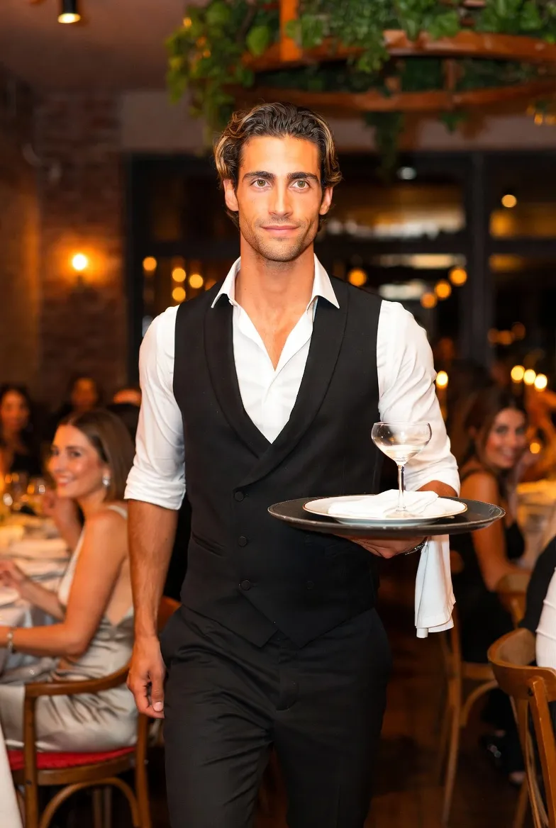 אדם כמלצר מפתיע ביום הולדת במסעדה