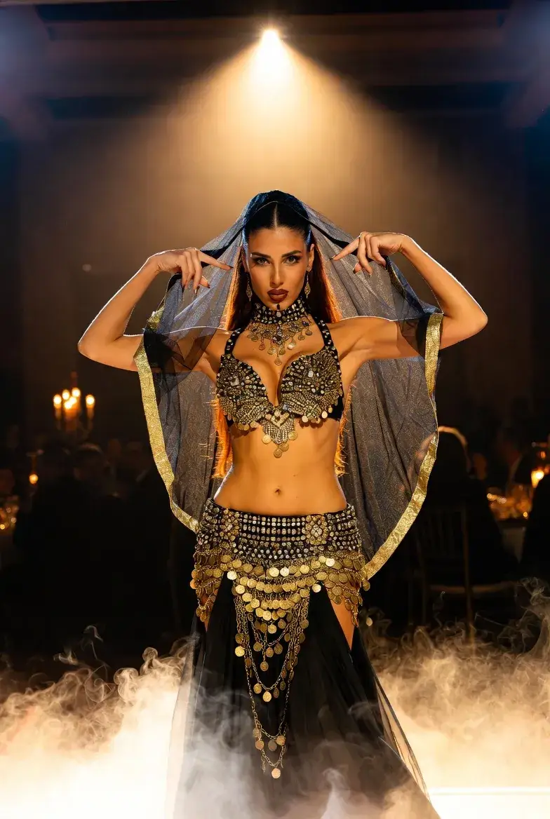 אריאנה במופע ריקוד בטן מזרחי עם סייף ונרות באירוע VIP