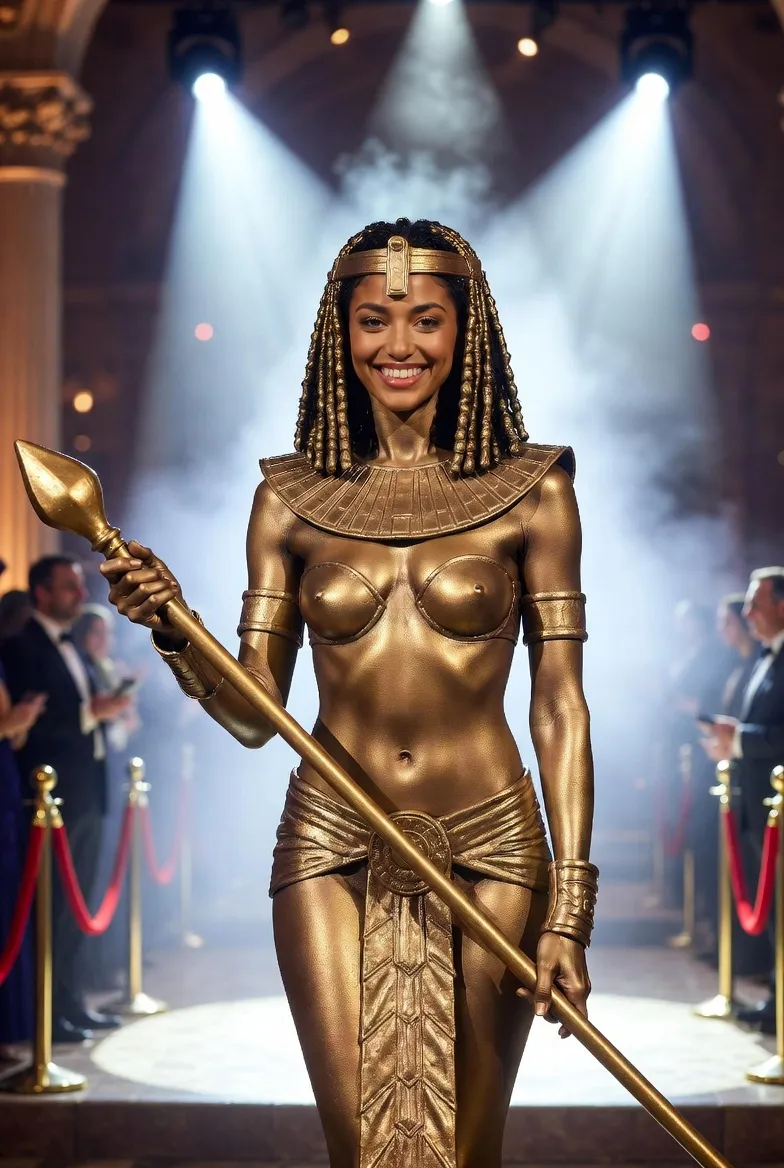 ליאן כמייצגת ברונזית בתלבושת מלכת מצרים בכניסה לאירוע